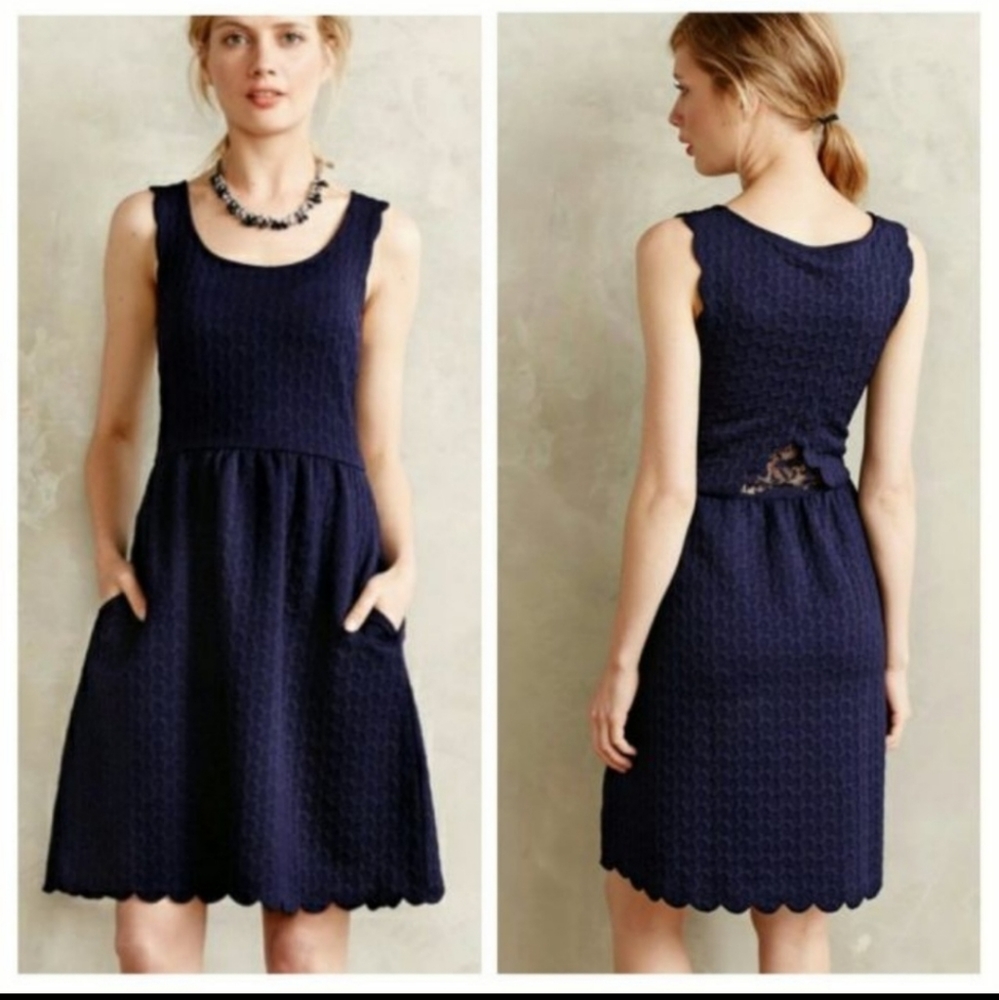 Anthropologie Meave navy blue dress